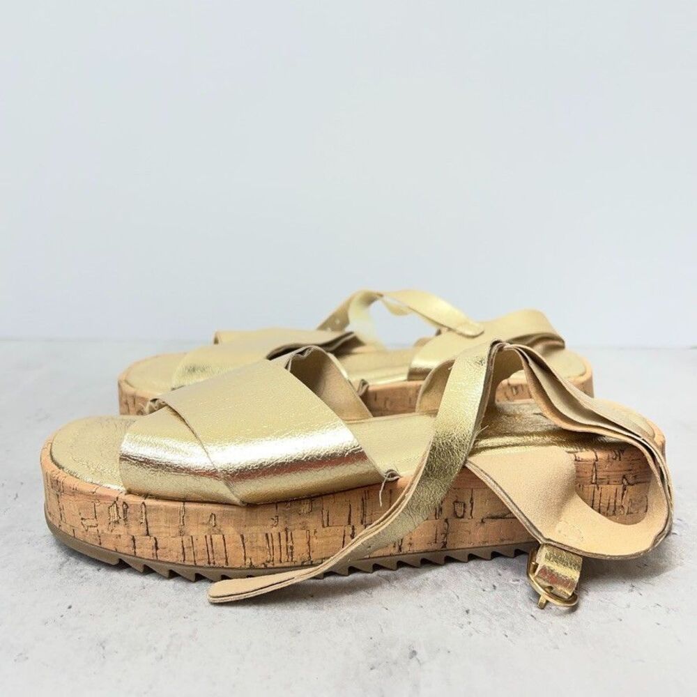 Zara Gold  Metallic Effect Leather Strappy Open Toe Platform Sandals Womens 34